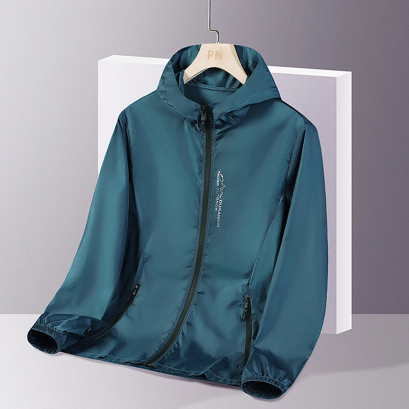 New Summer Sun Protection Clothing – Men's UV Ice Silk Hooded Jacket - Blue, XXL image