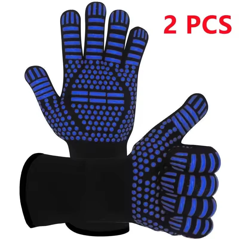 1472°F Heat Resistant Oven Mitts – Silicone BBQ &amp; Grilling Gloves - Blue 2PCS image