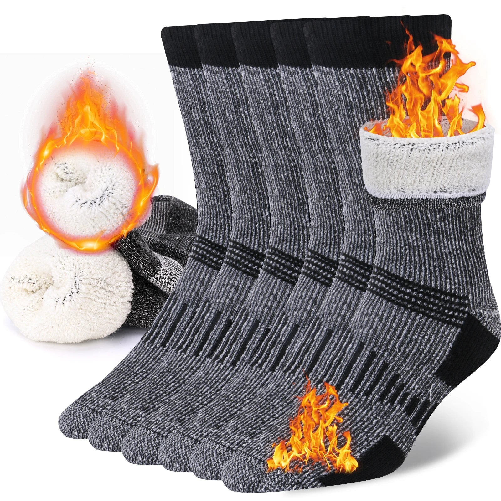Merino Wool Crew Socks – Ultimate Warmth for Winter Activities - 3 Pairs A, L(EU43-46) image