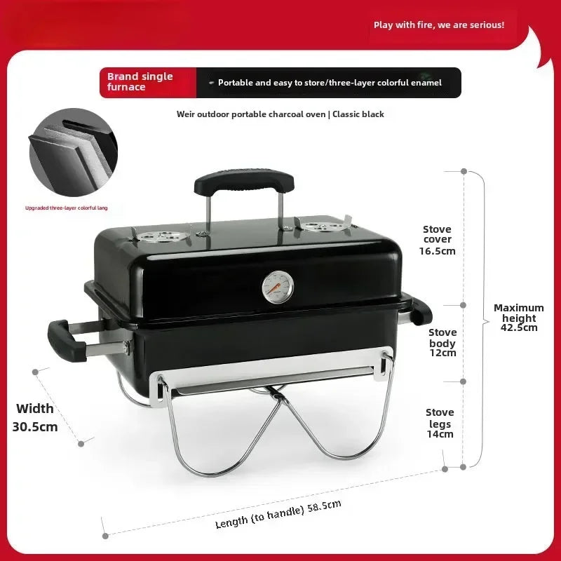 Charcoal Grill – Portable Outdoor BBQ for Camping and Picnics - black image