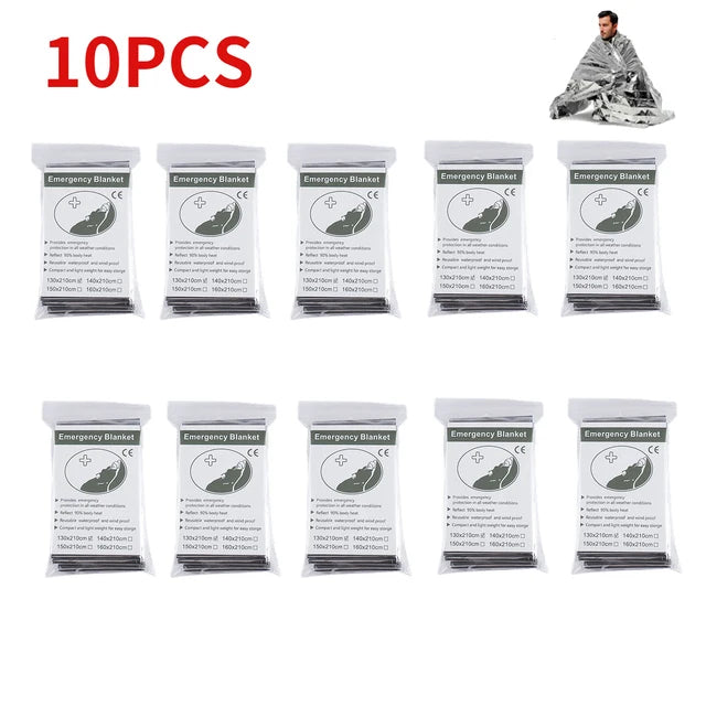 5-30Pc Outdoor Emergency Survival Blanket – Thermal &amp; Waterproof - 10PCS-Silver image