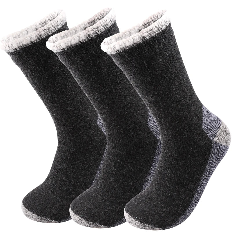 3Pairs Super Thick Merino Wool Socks Male Men Winter Thermal Cashmere Socks Fleece Terry Loop Middle Tube Socks High Quality image 9