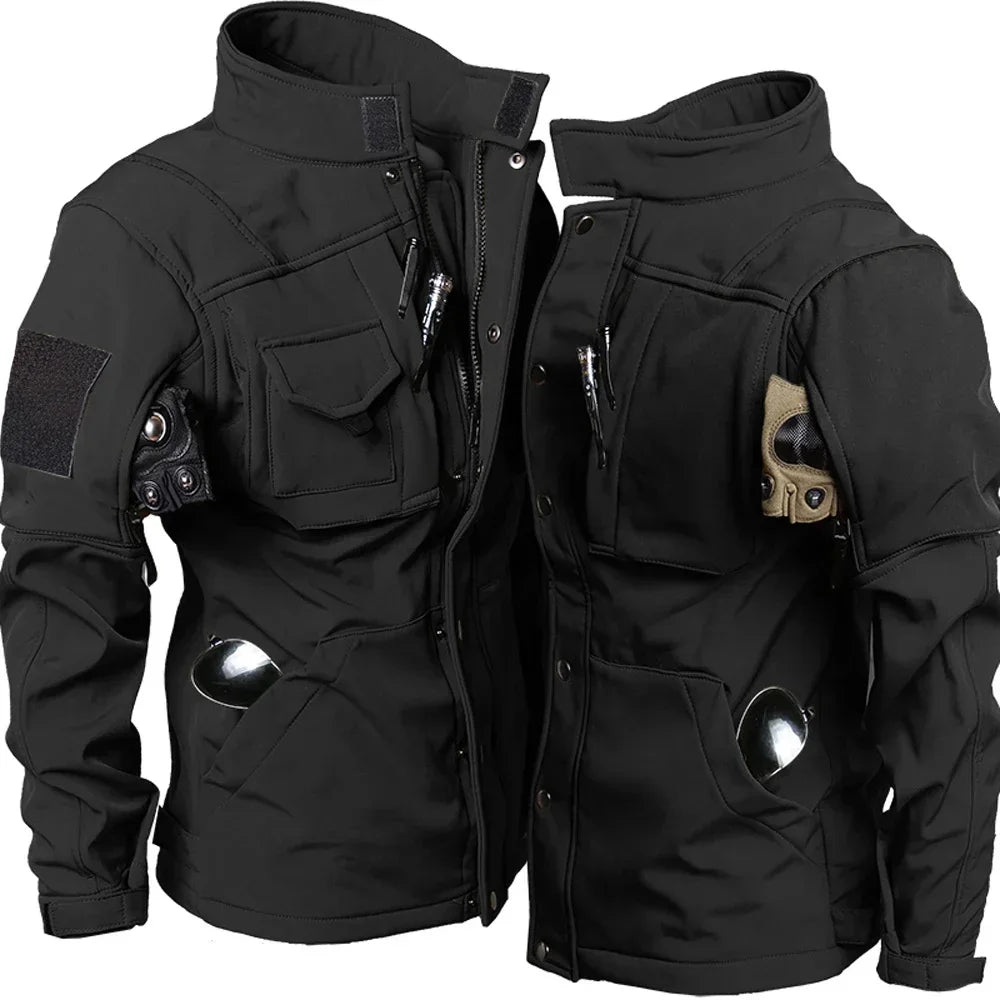 Winter Fleece Jacket for Men – Tactical Motorcycle Coat - black, XXL image