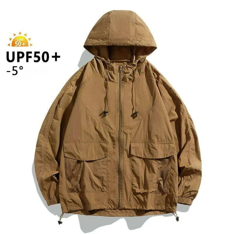 Men’s Thin Summer Waterproof Jacket – Perfect for Outdoor Adventures - JDFS-2350-coffee, (AS) XL or (EU) M image