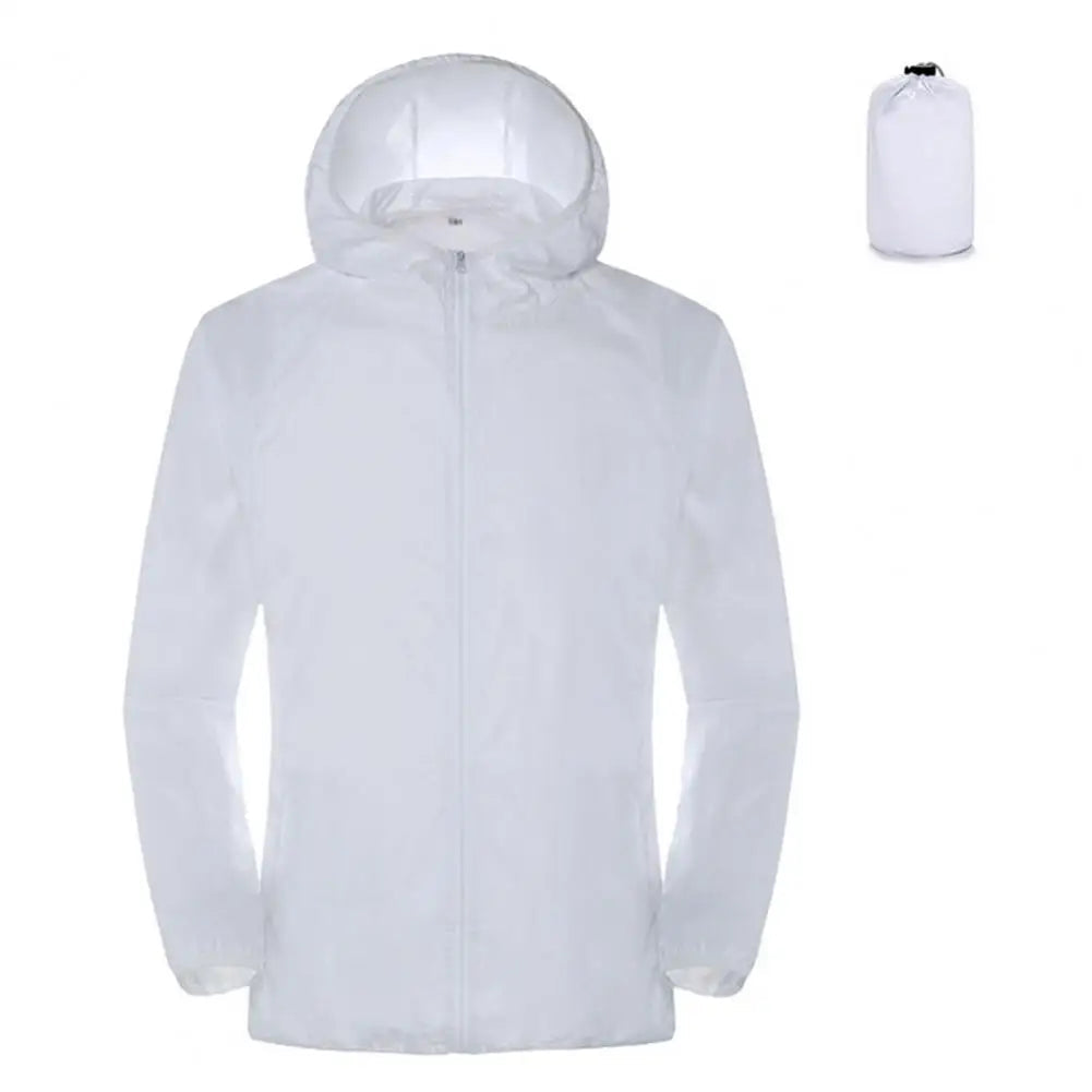 Sun Protection Coats – Ultra Light Foldable Hooded Windbreaker Jacket - White, M image
