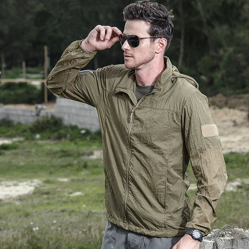 Summer Lightweight Tactical Jacket – Men's Quick Dry Windbreaker - Khaki, XXL image