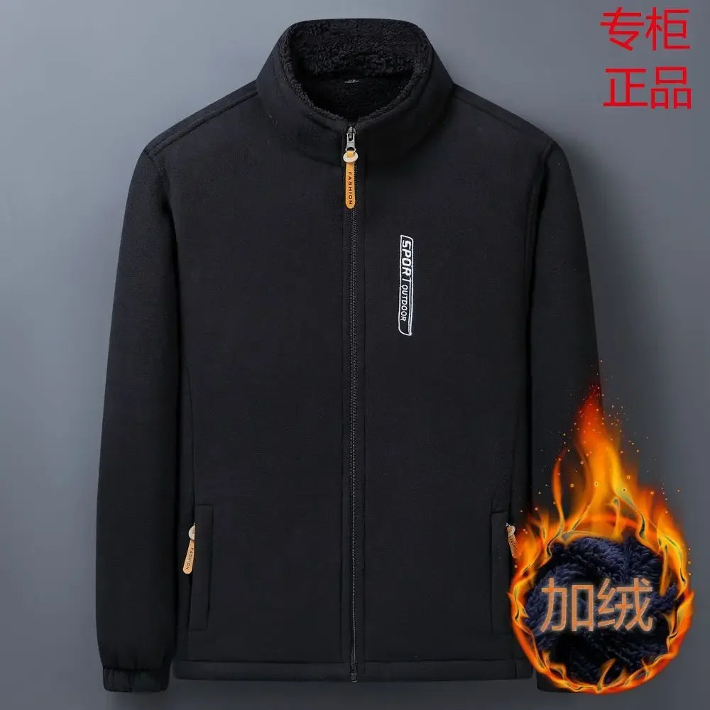 Winter Men Outdoor Fleece Jacket – Cold-Proof &amp; Windproof Casual Coat - Black, 5XL  75-85KG image