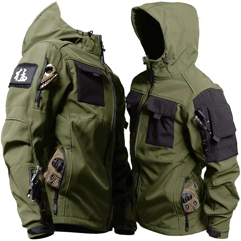 Winter Fleece Jacket for Men – Tactical Motorcycle Coat - green 1, XXL image