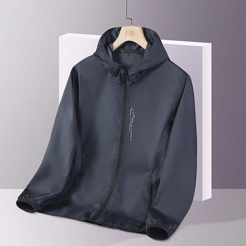 New Summer Sun Protection Clothing – Men's UV Ice Silk Hooded Jacket - Dark Grey, XXXL image