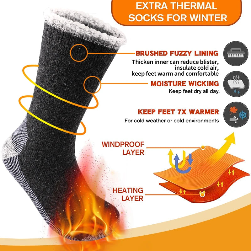 3Pairs Super Thick Merino Wool Socks Male Men Winter Thermal Cashmere Socks Fleece Terry Loop Middle Tube Socks High Quality image 2