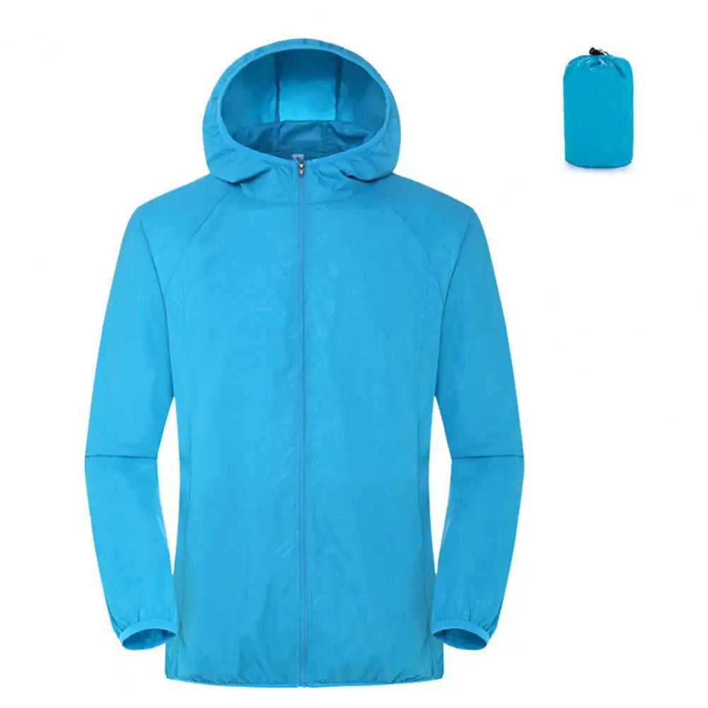 Sun Protection Coats – Ultra Light Foldable Hooded Windbreaker Jacket - Sky Blue, XL image