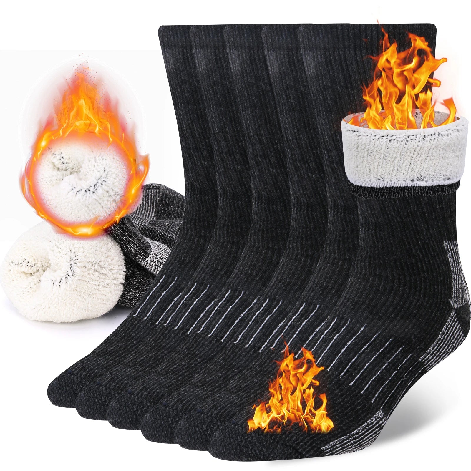 Merino Wool Crew Socks – Ultimate Warmth for Winter Activities - 3 Pairs B, M(EU36-42) image