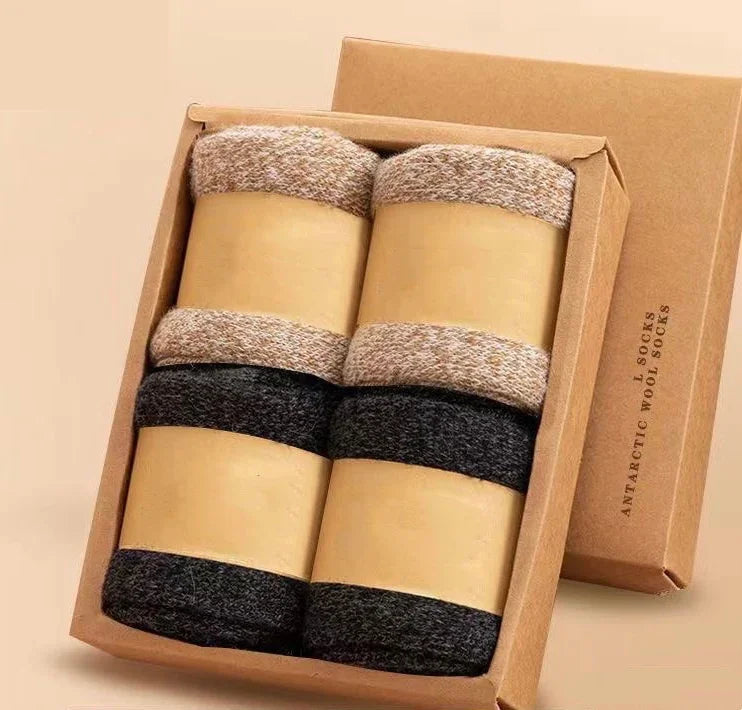 Ultimate Warmth: Men's Winter Super Thick Thermal Wool Socks - 2Khaki 2Black, EU38-46 image