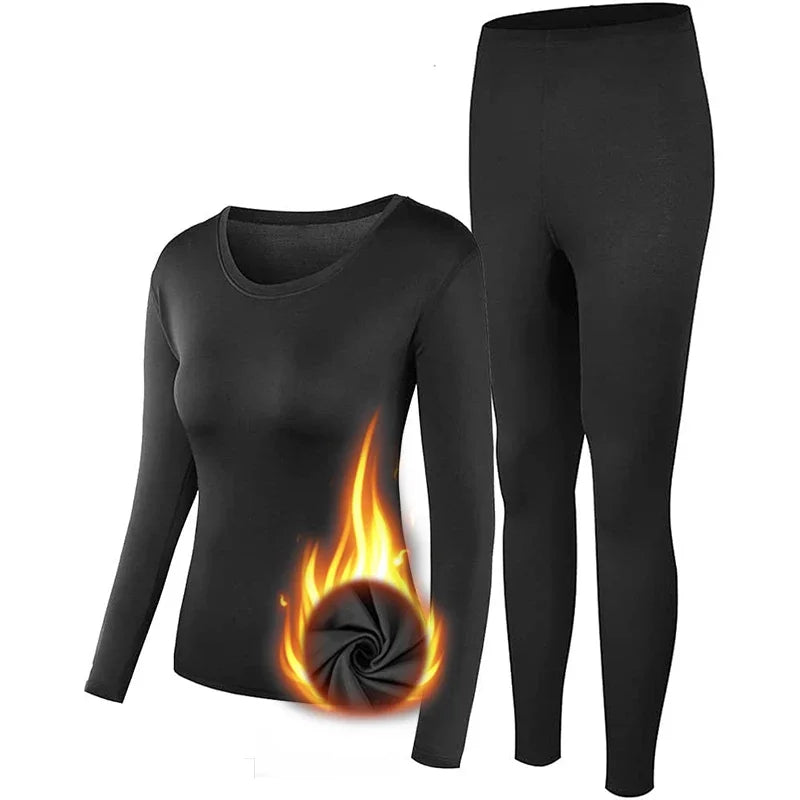 Women’s Ultra Soft Fleece Lined Thermal Underwear Sets - black, XL image
