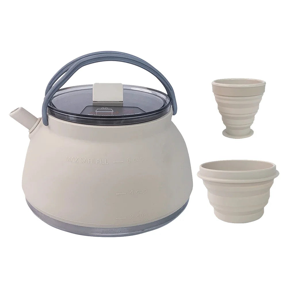 Portable Foldable Silicone Kettle for Outdoor Adventures - Khaki kettle cup bow image