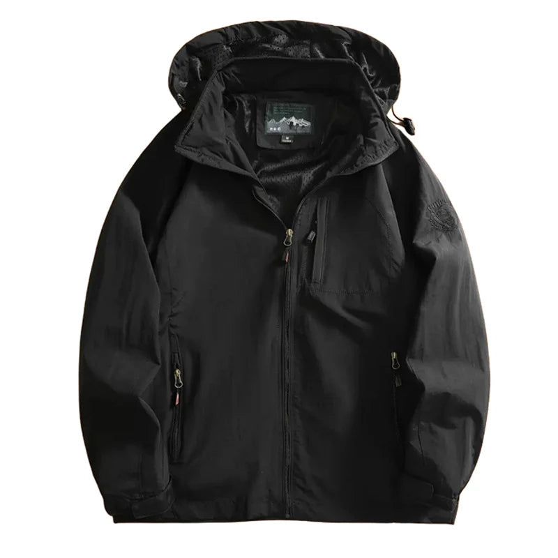 Autumn Men's Hiking Waterproof Jackets – Outdoor Quick Dry Hooded Coats - Black, M image