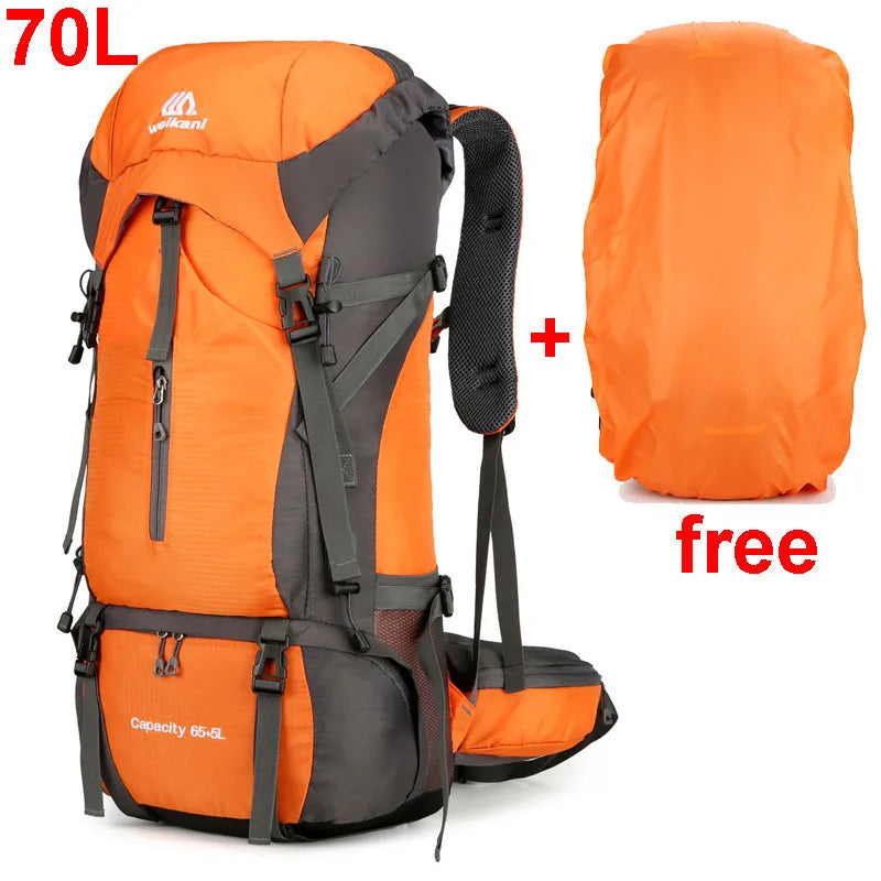 70L Nylon Camping Backpack – Durable Travel Bag for Outdoor Adventures - 70L Orange image