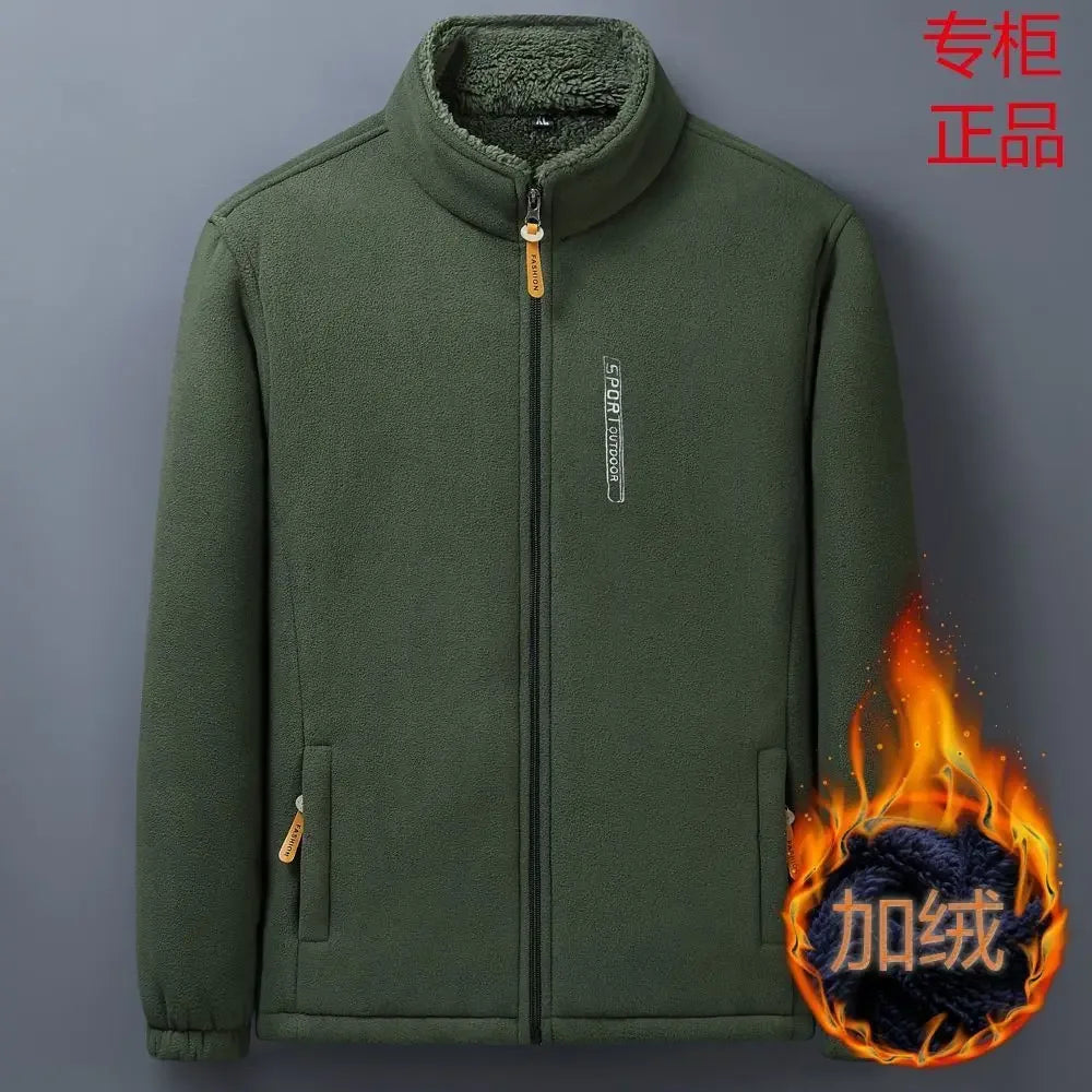 Winter Men Outdoor Fleece Jacket – Cold-Proof &amp; Windproof Casual Coat - Armygreen, 2XL  50-60KG image